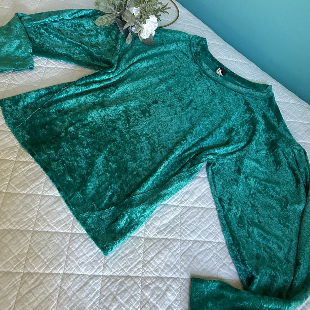 Free People Velvet Like Blouson Sleeve Shirt